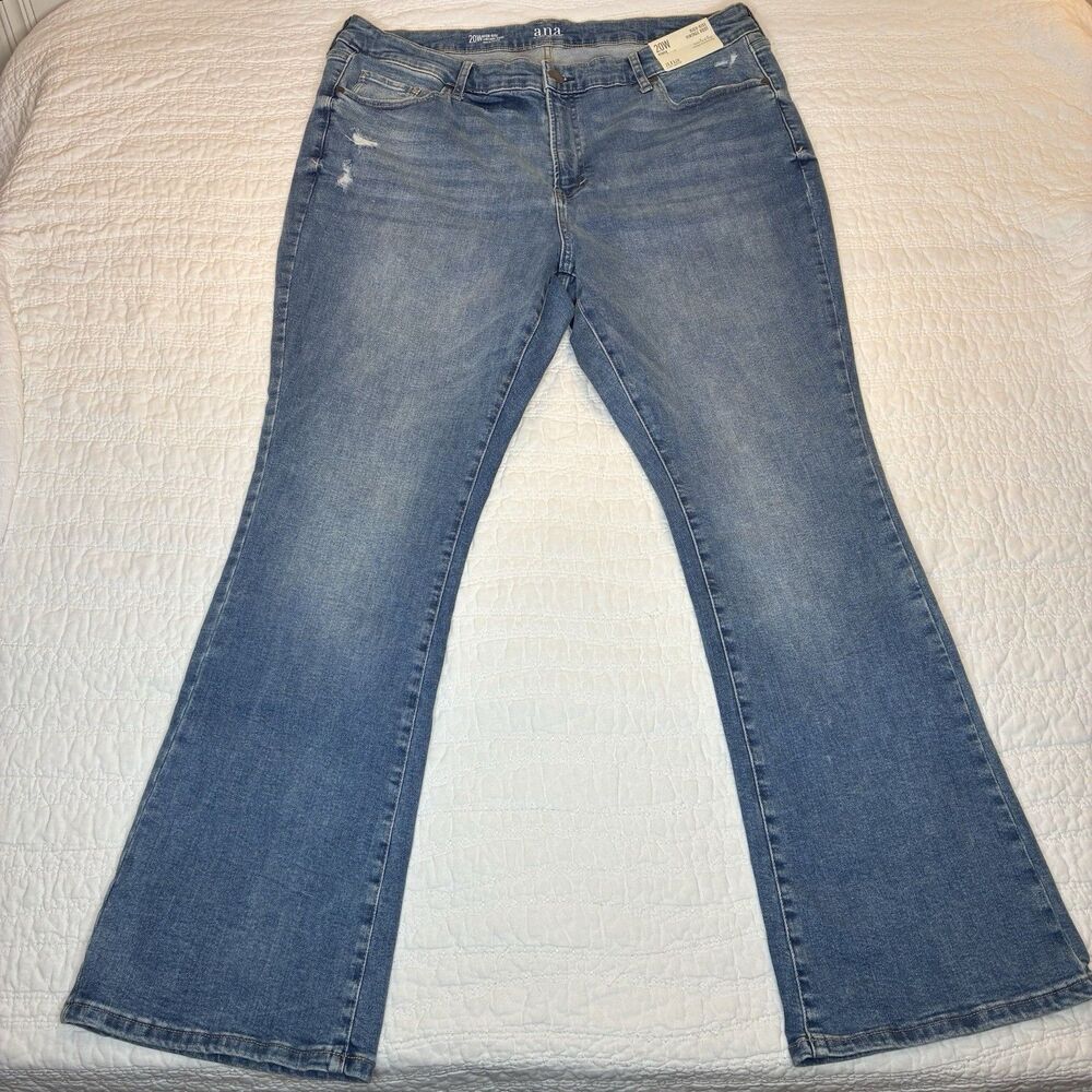 New ANA Flared Jeans Med Wash Denim Women Plus Sz 20W‎ High Rise Distressed